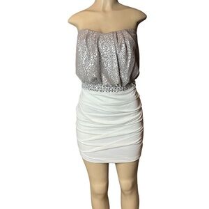 Jodi Kristopher Strapless Mini Dress in Silver Metallic and Cream Size Large​​​​